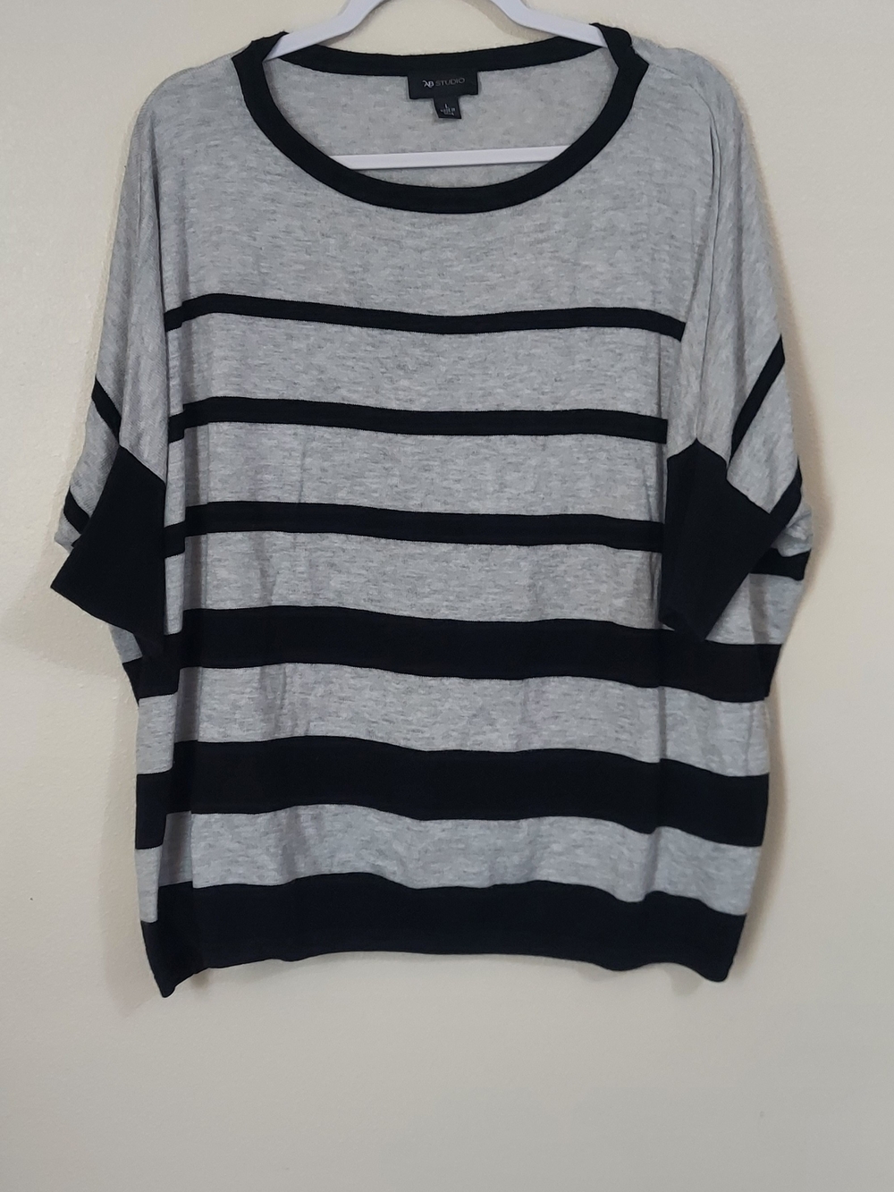 AB Studio Gray Top with Black Horizontal Stripes